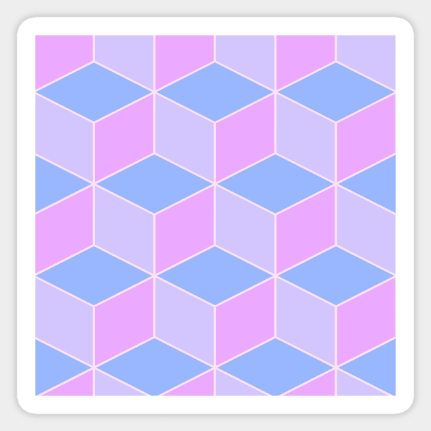 Pastel Pink Blue and Purple Cube Geometric Pattern Sticker by SeaChangeDesign